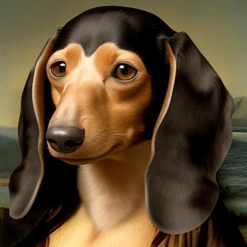 Monady (1999) - The Mona Lisa Dachshund, Antiek en Kunst, Kunst | Schilderijen | Modern