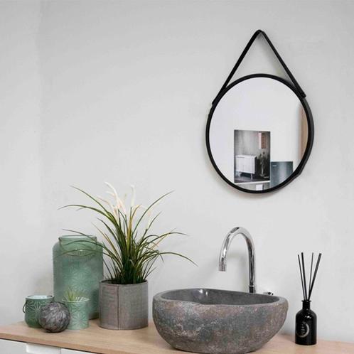 Ronde wandspiegel zwart | Ø38 cm | met ophangband, Huis en Inrichting, Woonaccessoires | Spiegels, Nieuw, Minder dan 50 cm, Rond