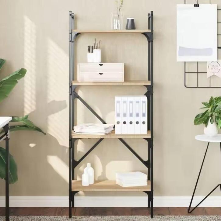 Industriële Opbergkast met 4 Planken – Eikenlook, Huis en Inrichting, Kasten | Boekenkasten, Nieuw, Verzenden