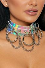 Choker Breed Zilver Ringen Holografisch Iridescent Collar Ha, Kunststof, Verstelbaar, Nieuw, Ophalen of Verzenden