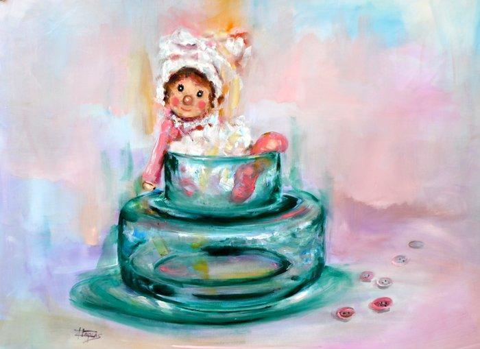 Isabel Tapias T - Mientras Petunia me espera para jugar, Antiek en Kunst, Kunst | Schilderijen | Modern