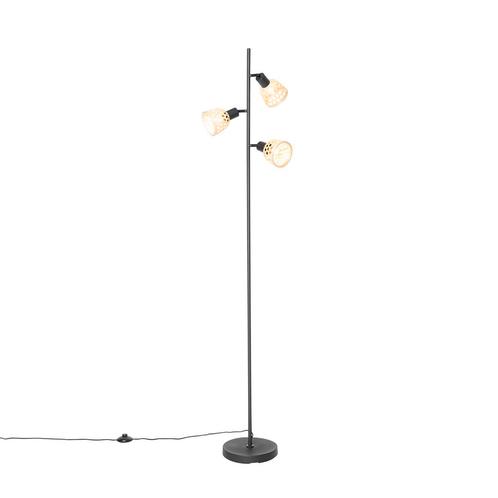 Oosterse vloerlamp zwart met bamboe 3-lichts - Rayan, Huis en Inrichting, Lampen | Vloerlampen, Nieuw, 150 tot 200 cm