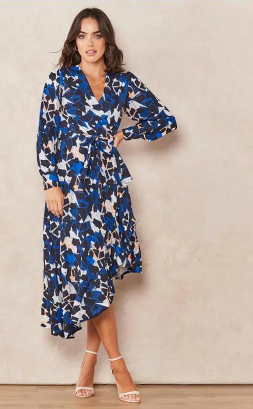 Asymmetrical Ruffle Hem Wrap Midi Dress - L, Kleding | Dames, Jurken, Nieuw, Verzenden