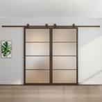 Dubbele stalen schuifdeur - 4 Vlaks - Brons - Mat glas, Doe-het-zelf en Verbouw, Kozijnen en Schuifpuien, 75 tot 150 cm, Nieuw