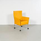 8x  Montis Charly Fauteuil Okergeel Leer - Grijs/Wiel, Ophalen, Gebruikt, Minder dan 75 cm, Leer