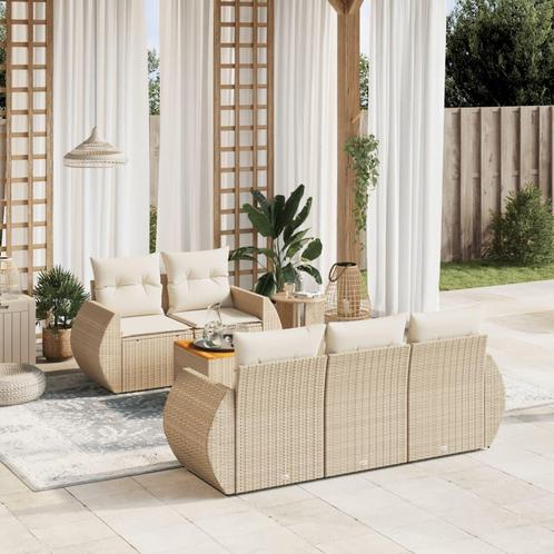vidaXL 6-delige Loungeset met kussens poly rattan beige, Tuin en Terras, Tuinsets en Loungesets, Loungeset, Nieuw, Rotan, Verzenden