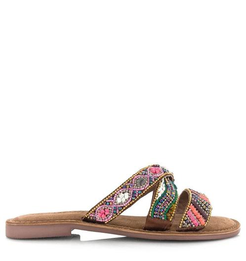 -30% Lazamani  Lazamani versierde slippers met suède leren s, Kleding | Dames, Schoenen, Slippers, Bruin, Nieuw, Verzenden