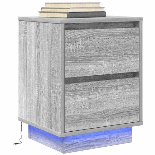 vidaXL Nachtkastje met LED-verlichting 38x34x50 cm grijs, Huis en Inrichting, Slaapkamer | Nachtkastjes, Nieuw, Hout, Verzenden