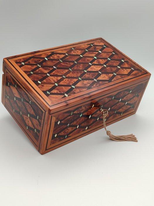 Sieradendoos - Hout (Thuya), Hout, Palissander, Nacre,, Antiek en Kunst, Curiosa en Brocante