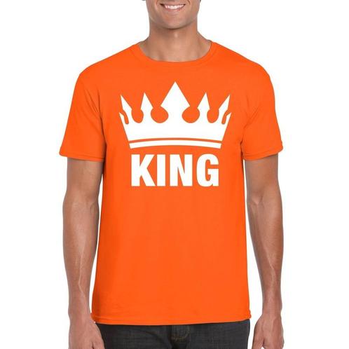 Oranje Koningdag King shirt met kroon heren - Koningsdag s.., Hobby en Vrije tijd, Feestartikelen, Ophalen of Verzenden
