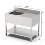 HCB Spoeltafel - enkele spoelbak links - 120 cm - RVS, Verzenden, Nieuw in verpakking, RVS Meubilair
