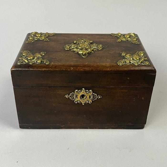 Kist - Antiek 19e eeuws - Teacaddy - Notenhouten kistje met, Antiek en Kunst, Antiek | Overige Antiek