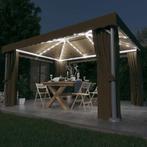 vidaXL Prieel met gordijn en LED-lichtslinger 4x3 m taupe, Tuin en Terras, Partytenten, Verzenden, Nieuw