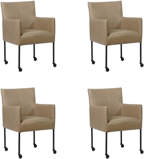 Set van 4 Taupe leren moderne kuipstoel - poot rond zwart me, Huis en Inrichting, Stoelen, Vier, Overige kleuren, Nieuw, Leer