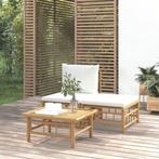 vidaXL 3-delige Loungeset met kussens bamboe crèmewit, Tuin en Terras, Verzenden, Nieuw, Hout, Loungeset