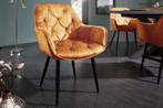 Design stoel MILANO mosterdgeel fluweel met Chesterfield, Huis en Inrichting, Nieuw, Ophalen of Verzenden