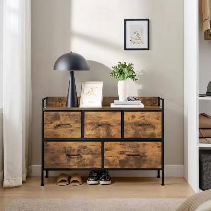 Dressoir met 5 Stoffen Lades –Opbergkast Slaapkamer en Woonk, Huis en Inrichting, Kasten | Dressoirs, Nieuw, Verzenden