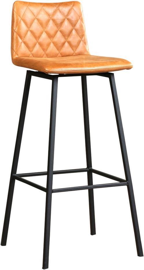 Cognac leren industriële barkruk - Vintage Leer Cognac (cogn, Huis en Inrichting, Barkrukken, 90 cm of meer, Met voetsteun, 1 kruk