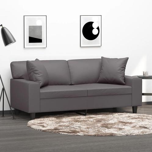 vidaXL Tweezitsbank met sierkussens 140 cm kunstleer grijs, Huis en Inrichting, Banken | Bankstellen, Nieuw, 150 tot 200 cm, Leer