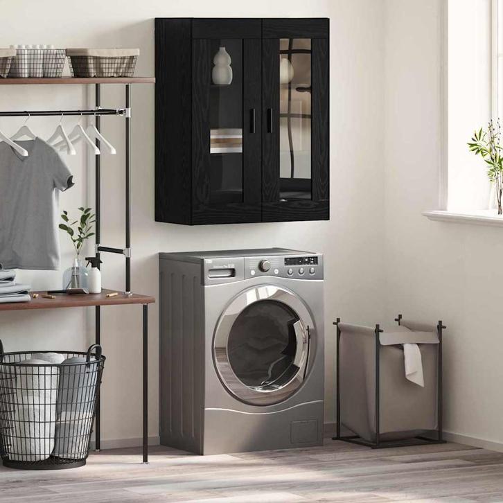 vidaXL Wandkast Zwart eiken 69.5 x 34 x 90 cm Bewerkt hout, Huis en Inrichting, Kasten | Buffetkasten, Nieuw, Minder dan 50 cm