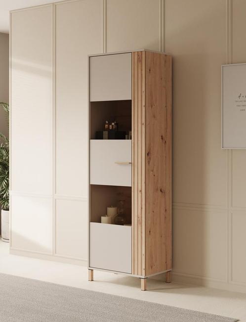 Meubella Vitrinekast beige opbergkast 60cm | Glazen kast, Huis en Inrichting, Kasten | Vitrinekasten, 25 tot 50 cm, Nieuw, 150 tot 200 cm