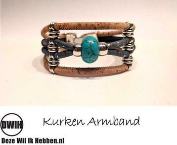 Kurken armband 32 naturel / blauw,  blauwe siersteen beschikbaar voor biedingen