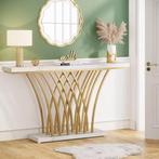 Gouden Consoletafel Marmerlook – Rasterframe, 150 cm, Antiek en Kunst, Antiek | Meubels | Tafels, Verzenden