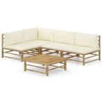 vidaXL 5-delige Loungeset met crèmewitte kussens bamboe, Verzenden, Nieuw, Hout, Loungeset