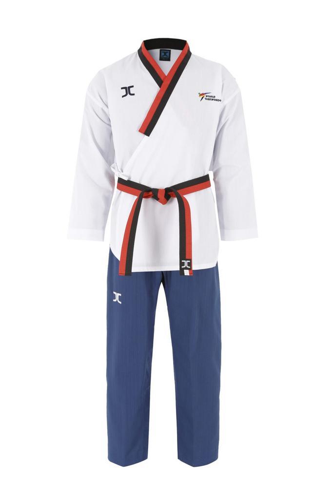 JCalicu poomsae taekwondopak | WT | Wit / Blauw (Maat: 170), Sport en Fitness, Vechtsporten en Zelfverdediging, Vechtsportpak