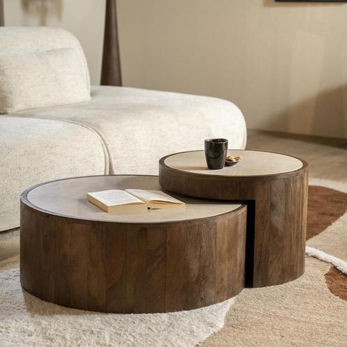 *WOONWINKEL* Eleonora Hazel Hout En Marmer Salontafel Set Ro, Huis en Inrichting, Tafels | Salontafels, Nieuw, Verzenden