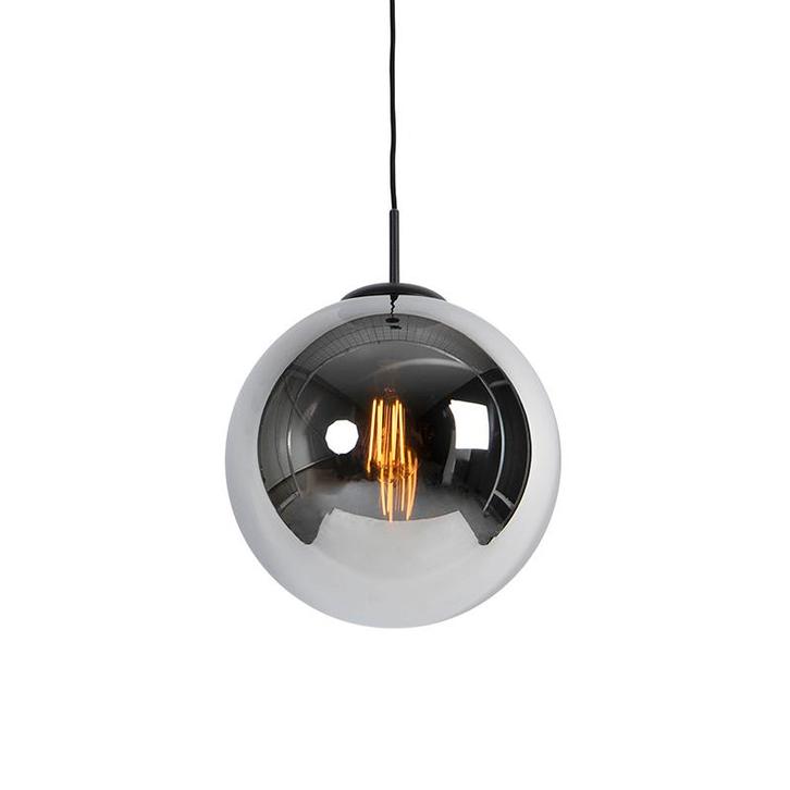Art Deco hanglamp zwart met smoke glas 30 cm - Pallon, Huis en Inrichting, Lampen | Hanglampen, Nieuw, Glas, 75 cm of meer