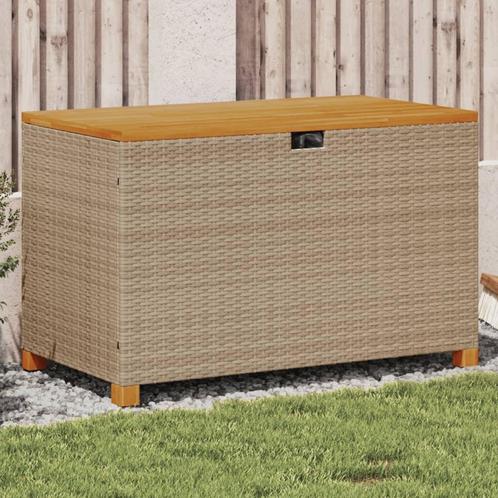 vidaXL Tuinbox 110x55x63 cm poly rattan en acaciahout beige, Tuin en Terras, Overige Tuin en Terras, Nieuw, Verzenden