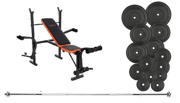 Halterbank met gewichten - 60kg - complete set, Sport en Fitness, Fitnessmaterialen, Nieuw, Ophalen of Verzenden