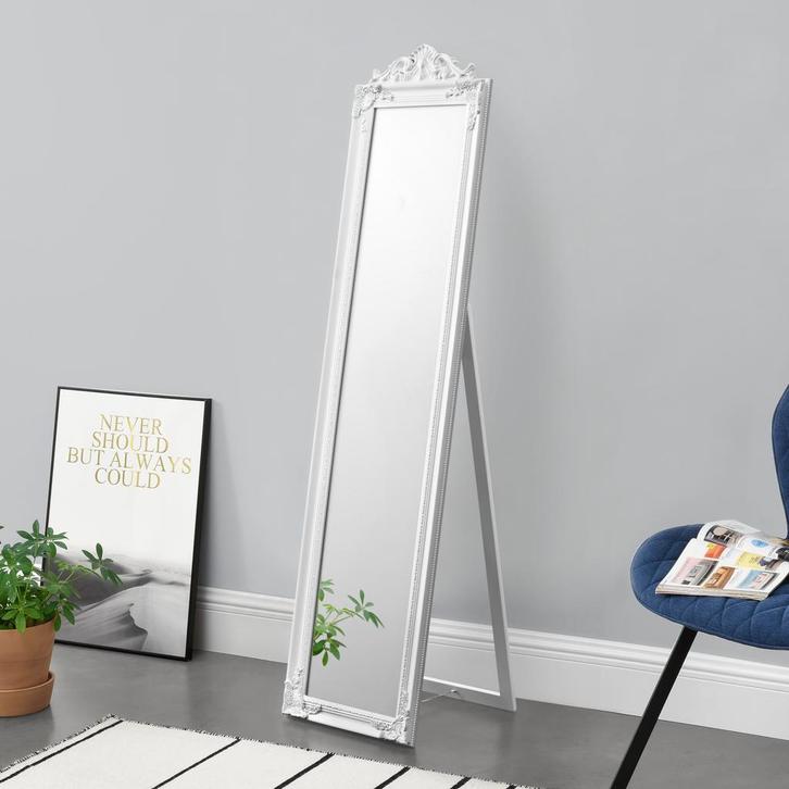 Spiegel vrijstaand met barok lijst verstelbaar 160x40 cm wit, Huis en Inrichting, Woonaccessoires | Spiegels, Verzenden