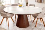 Ronde eettafel UNIQUE 120cm Wit Bruin Walnoot Hout Keramiek, Huis en Inrichting, Ophalen of Verzenden, Nieuw