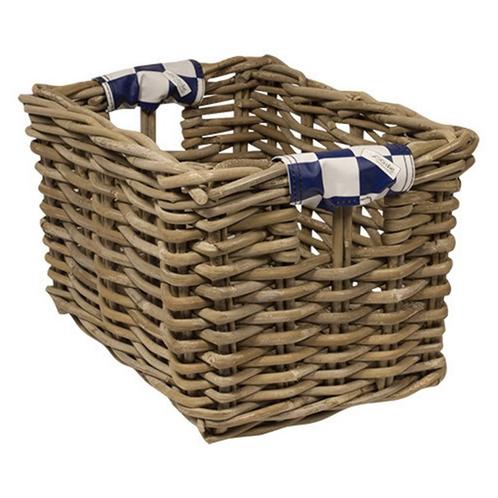 Wicked Rieten Fietsmand XL Navy Checker grijs, Fietsen en Brommers, Fietsaccessoires | Fietsmanden, Nieuw, Verzenden