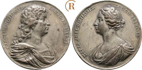 Zinnmedaille auf Seine Vermaehlung o J ( 1673 ) Hessen Ka..., Postzegels en Munten, Penningen en Medailles, Verzenden