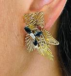 Oorbellen - 18 karaat Geel goud Saffier - Diamant, Sieraden, Tassen en Uiterlijk, Oorbellen, Nieuw