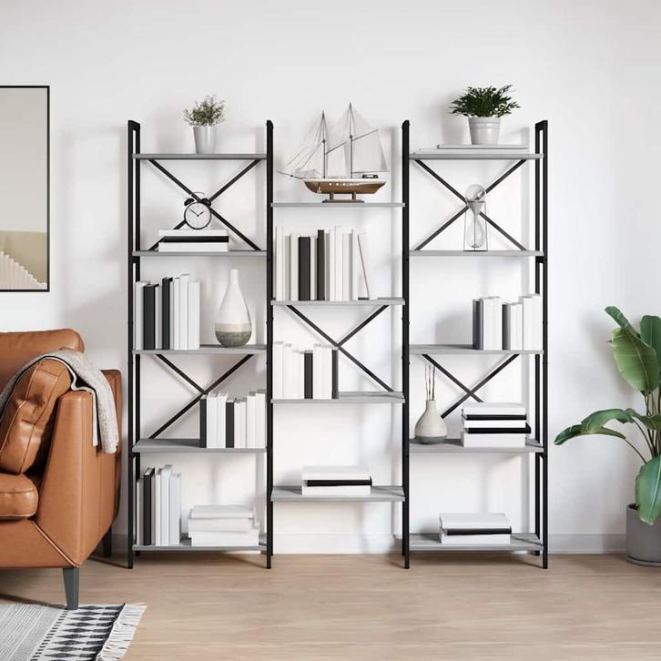 vidaXL Boekenkast Grijs sonoma 156 x 25 x 167.5 cm Bewerkt, Huis en Inrichting, Kasten | Boekenkasten, Nieuw, Minder dan 50 cm