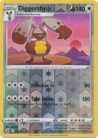 Diggersby 215/264 reverse holo (Fusion Strike), Hobby en Vrije tijd, Verzamelkaartspellen | Pokémon, Losse kaart, Nieuw, Foil