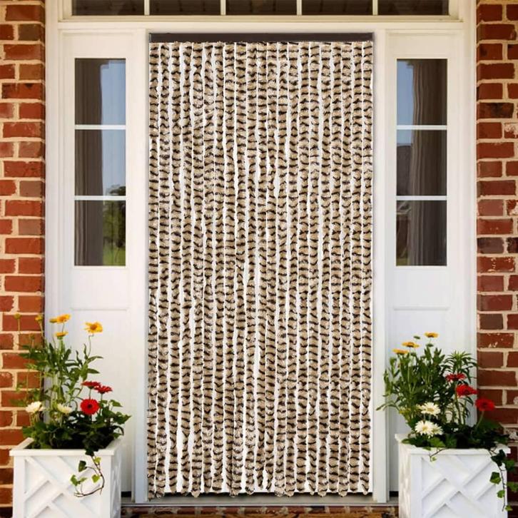 vidaXL Vliegengordijn 90x200 cm chenille beige en bruin, Huis en Inrichting, Stoffering | Gordijnen en Lamellen, Beige, Nieuw