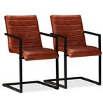vidaXL Eetkamerstoelen 2 st echt leer bruin, Huis en Inrichting, Stoelen, Verzenden, Nieuw, Bruin