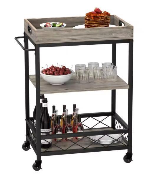 Industriële Barwagen 3-Lagen met Wijnrek en Dienblad, Huis en Inrichting, Keuken | Keukenelementen, Nieuw, Verzenden