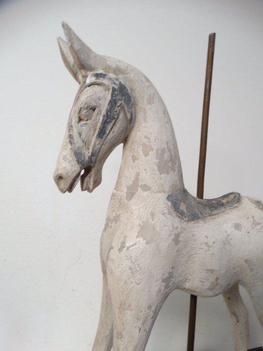 Figuur - Carousel paard op standaard - Hout, Antiek en Kunst, Kunst | Designobjecten