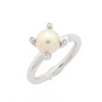 Witgouden Phlox ring gezet met Zuidzee parel en diamant..., Sieraden, Tassen en Uiterlijk, 18 tot 19, Gebruikt, Overige kleuren