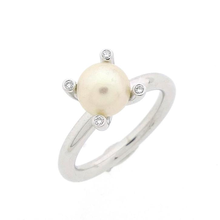 Witgouden Phlox ring gezet met Zuidzee parel en diamant..., Sieraden, Tassen en Uiterlijk, Ringen, Dame, Met edelsteen, Overige kleuren