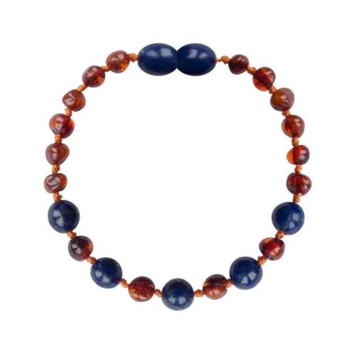 Barnsteen kind armband - cognac - lapis lazuli (16 cm), Sieraden, Tassen en Uiterlijk, Armbanden