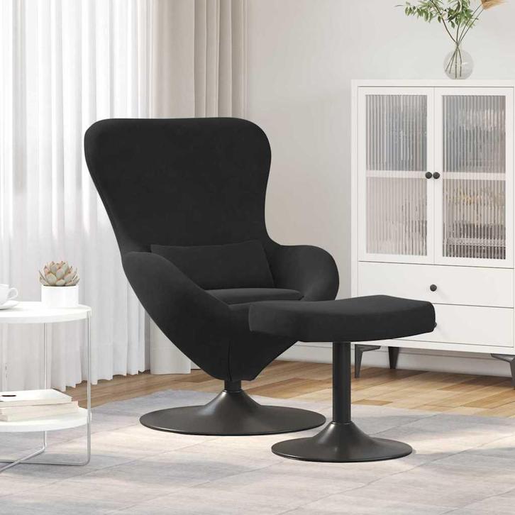 vidaXL Egg Chair met Voetsteun Zwart 63 x 73 x 90 cm Fluweel, Huis en Inrichting, Fauteuils, Nieuw, Verzenden