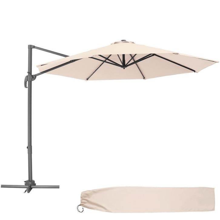 Parasol Ø 300cm met voetpedaal en beschermhoes - beige, Tuin en Terras, Zonneschermen, Verzenden