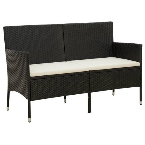 vidaXL Tuinbank 3-zits met kussens poly rattan zwart, Tuin en Terras, Tuinsets en Loungesets, Nieuw, Rotan, Verzenden